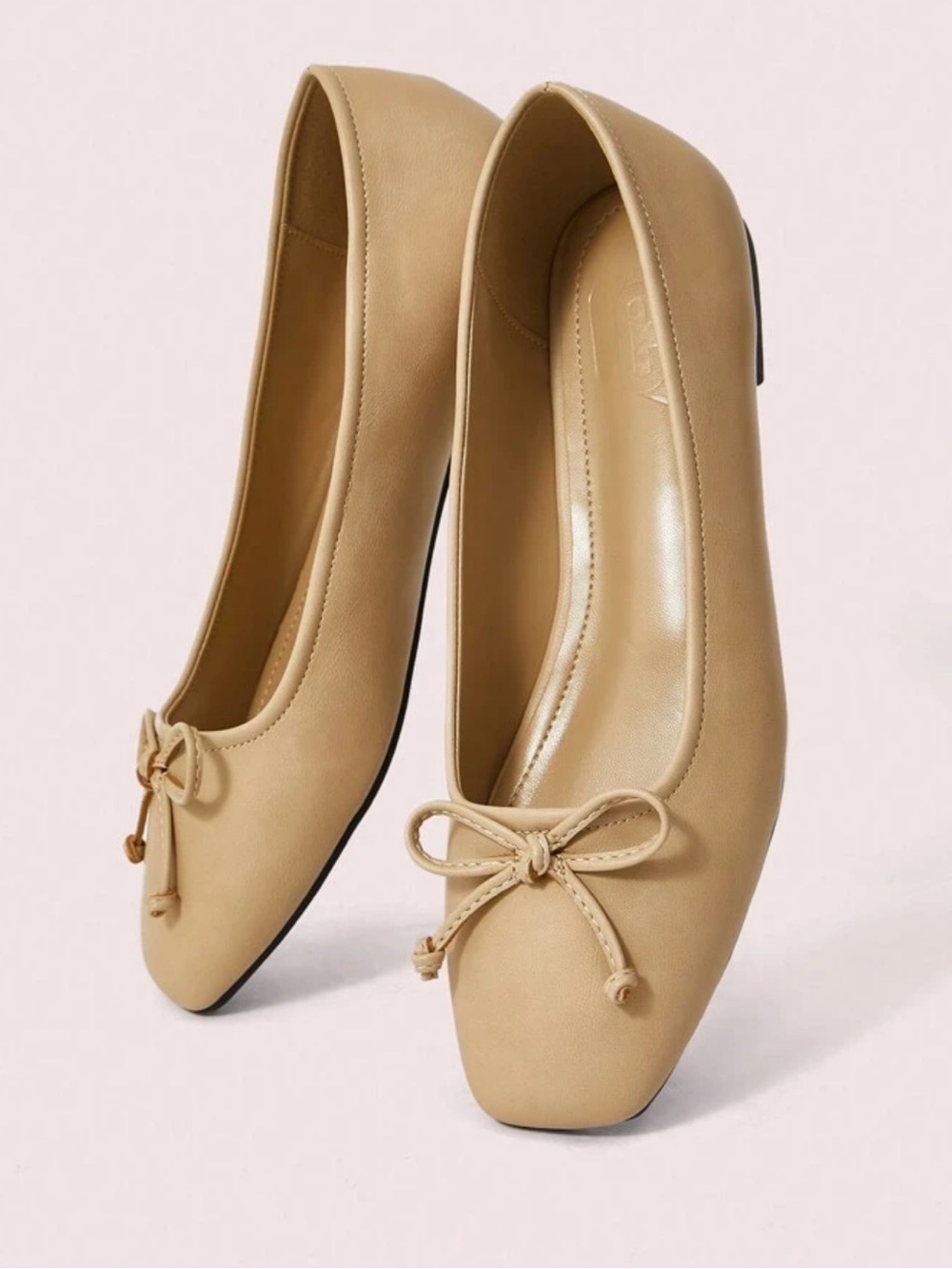 Nude Bow Ballet Flat - Classic Women’s Slip-On rounded square toe - Picture 3 of 4